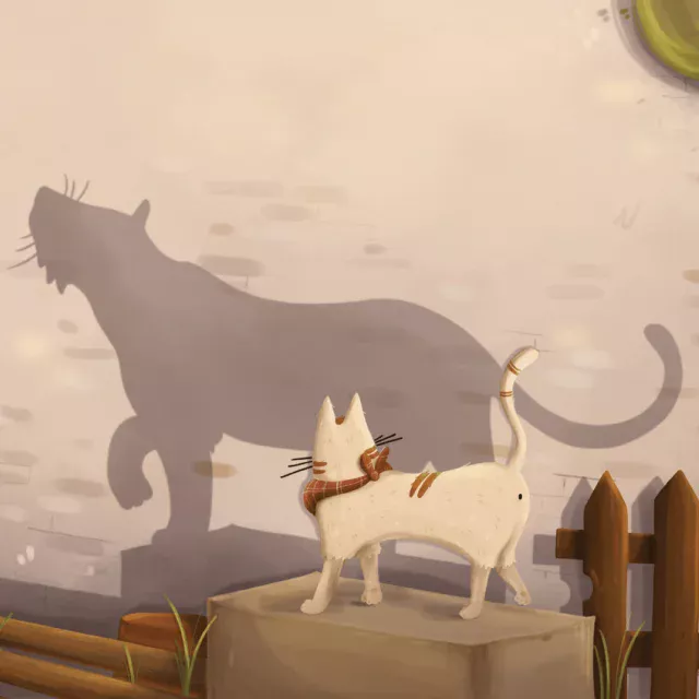 Ilustracja z kotem i jego odważnym cieniem