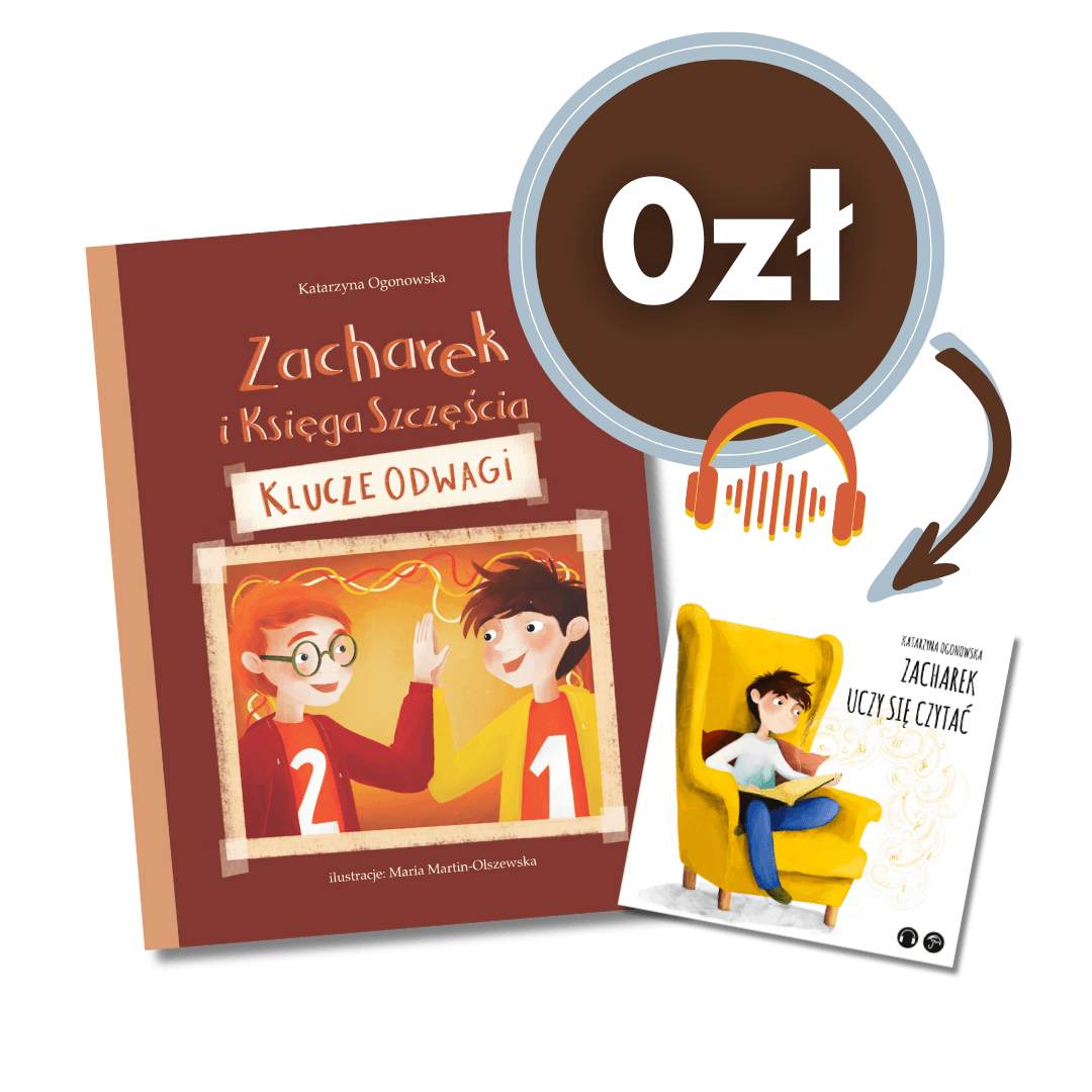 Komplet: książka Zacharek i Księga Szczęścia oraz audiobajka