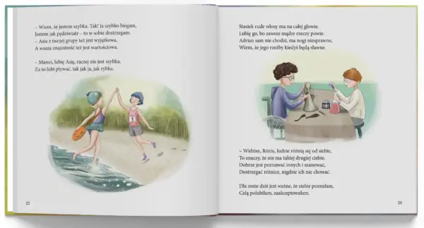 Ilustracja z książki "Rózia i jej wartości" Katarzyny Ogonowskiej. Rozdział 'Akceptacja'