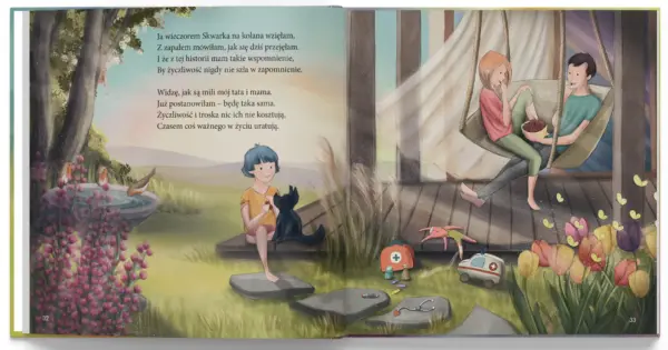 Ilustracja z książki "Rózia i jej wartości" Katarzyny Ogonowskiej. Rozdział 'Życzliwość'