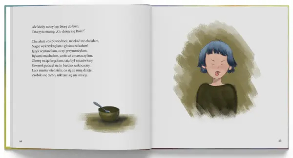 Ilustracja z książki "Rózia i kolorowe emocje" Katarzyny Ogonowskiej. Rozdział 'Obrzydzenie'