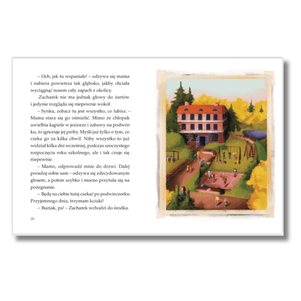Ilustracja z książki "Zacharek i Księga Szczęścia - klucze przyjaźni" Katarzyny Ogonowskiej. Rozdział "Pierwszy rozdział"